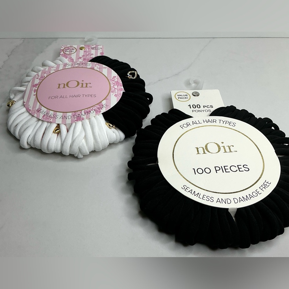 Noir 200pcs Damage Free & Comfort Hold Elastic Hair Ties Ribbon Black White New